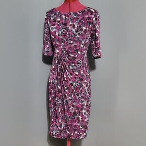 Connected Apparel Purple Gray Dress 1/2 Sleeve Wedding Guest Office Ruched Skirt